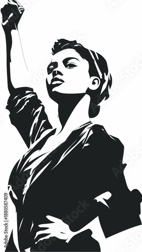 Woman Raising Fist in Protest.