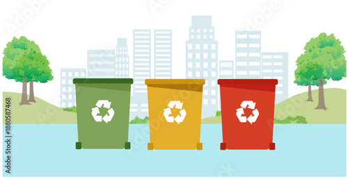 Recycling garbage bin, rubbish bins for plastic bottles. Sustainable environment concept vector illustration