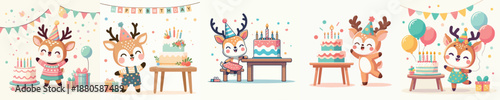 cute deer vector having birthday
