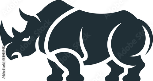 A black rhinoceros silhouette on a light gray background with white accents
