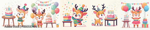 cute deer vector having birthday
