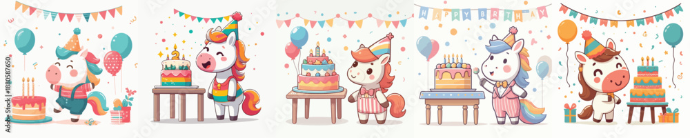 Fototapeta premium cute horse vector having a birthday
