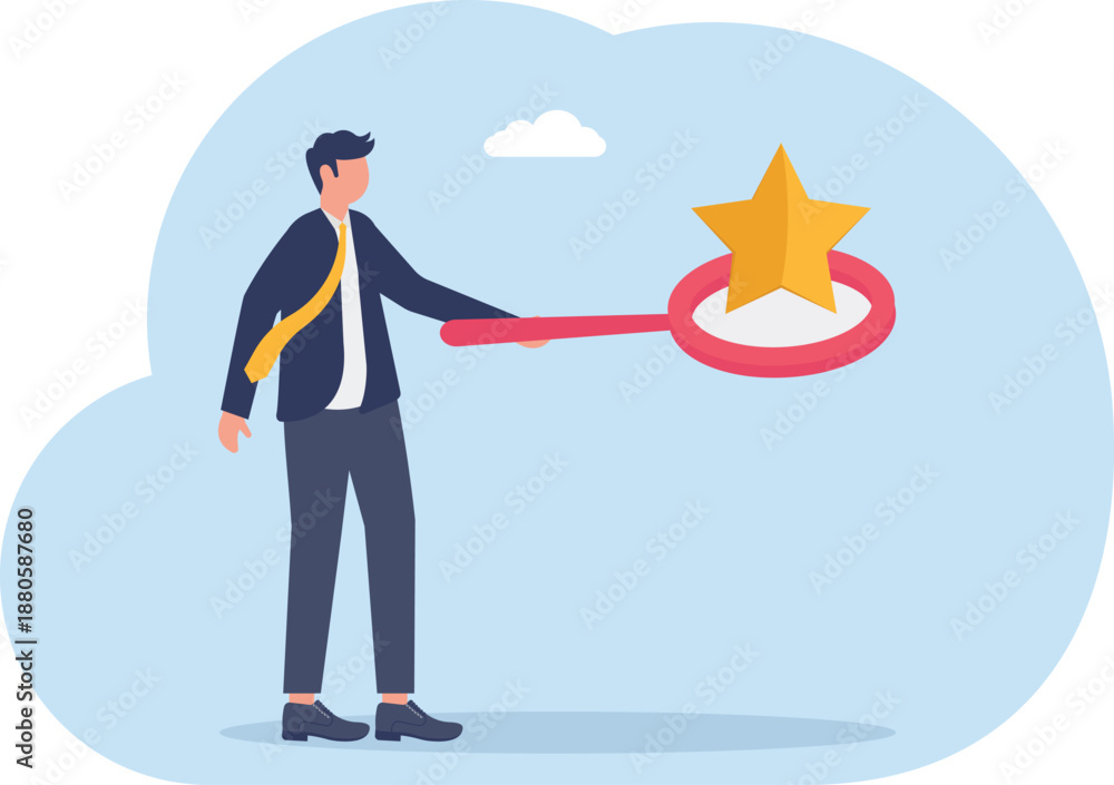 Obraz premium Businessman Magnifying Golden Star Rating