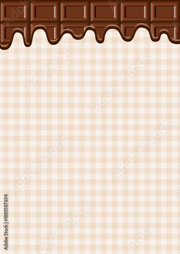 バレンタインの背景、チョコレートとベージュのギンガムチェックのパターン
