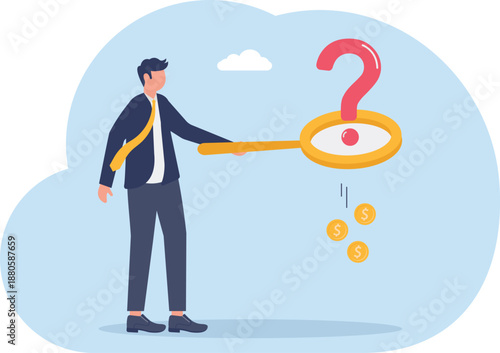Businessman Magnifying Question Mark with Glass