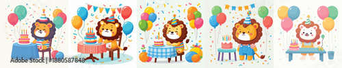 cute lion vector having a birthday