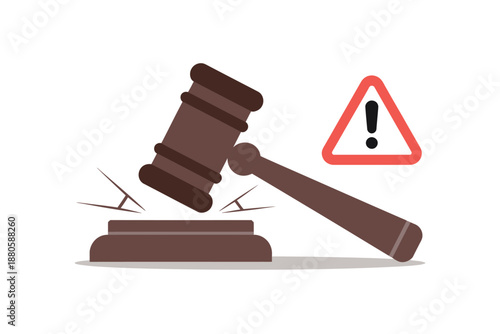 A graphic illustration of a gavel hitting a sound block with a warning sign