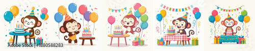 cute monkey vector having birthday