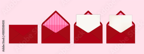 Set of Red Envelope with Blank Paper Card Graphic illustration