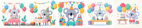 cute koala vector having birthday