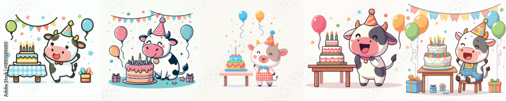 Naklejka premium cute cow vector having a birthday