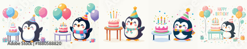 cute penguin vector having a birthday
