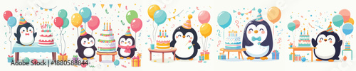 cute penguin vector having a birthday