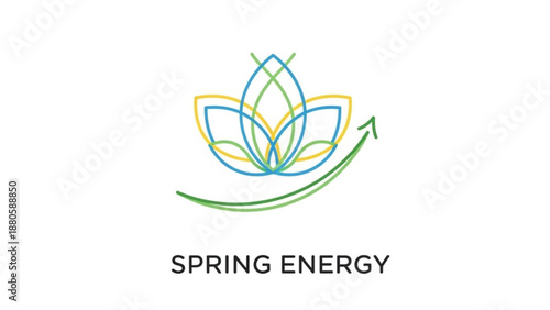 Spring energy logo with lotus flower and arrow on white background