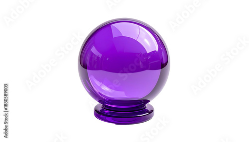 A glossy, purple crystal ball, reflecting light against a stark black background