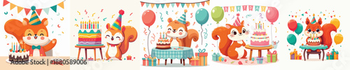 cute squirrel vector having a birthday