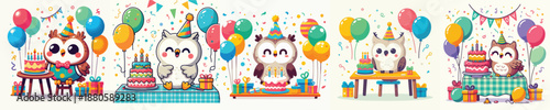 cute owl vector having a birthday