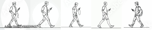 line art of a man walking listening to music with headphones
