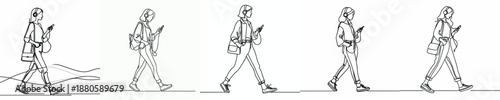 line art of a woman walking listening to music with headphones