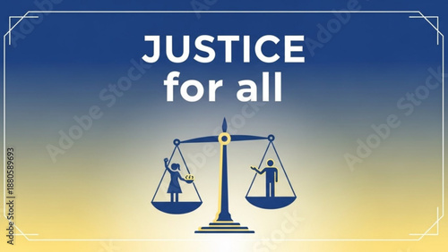 Justice for all concept with scales and equal rights symbolism on gradient background