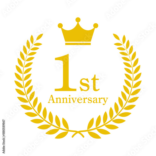 1周年記念 1st 月桂冠 エンブレム ベクター素材