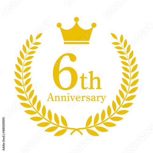6周年記念 6th 月桂冠 エンブレム ベクター素材