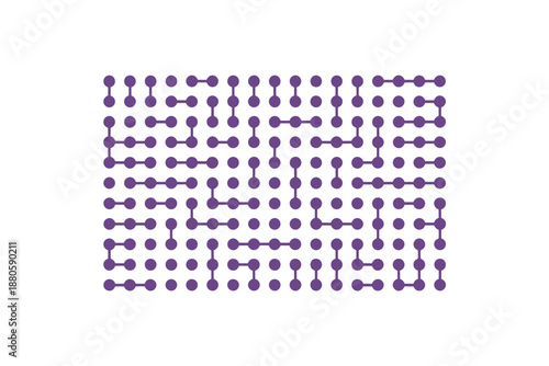 A purple molecular structure illustration on a white background with gray dots