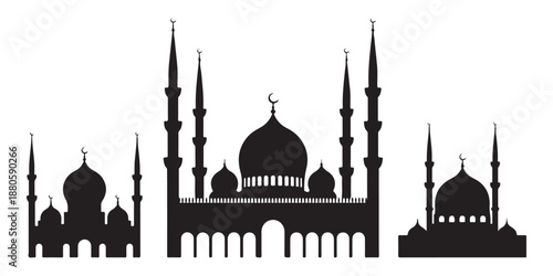 Mosque architecture silhouettes with minarets and domes for islamic holy month ramadan design