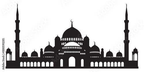 Masjid mosque silhouette vector black icon traditional islamic architecture for muslim prayer