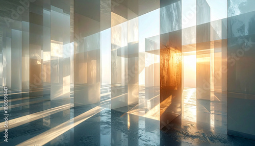 Futuristic Glass Hall with Sunbeams