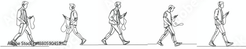 line art of a man walking listening to music with headphones