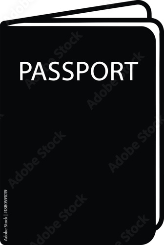 Black passport with white text P A S P O R T travel