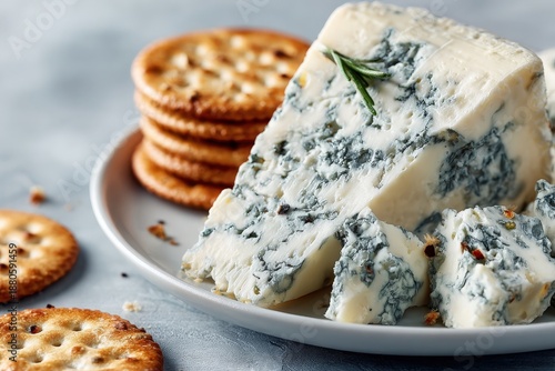 Wallpaper Mural Blue Cheese Wedge with Crackers on a Plate Torontodigital.ca