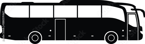 Black silhouette of a passenger bus with windows and wheels