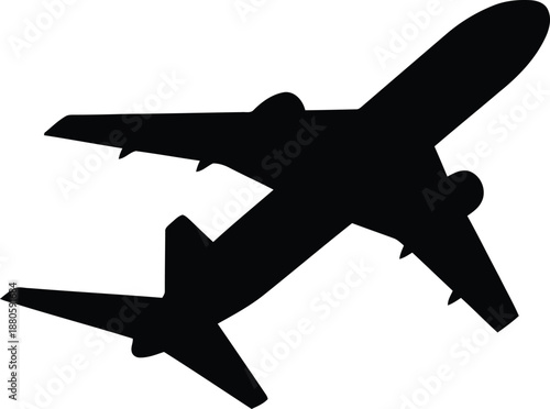 Black silhouette of a passenger jet airplane in flight