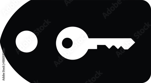 Black tag with white key and circle icon symbol security