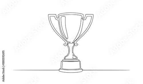 Minimal continuous line trophy cup award vector illustration