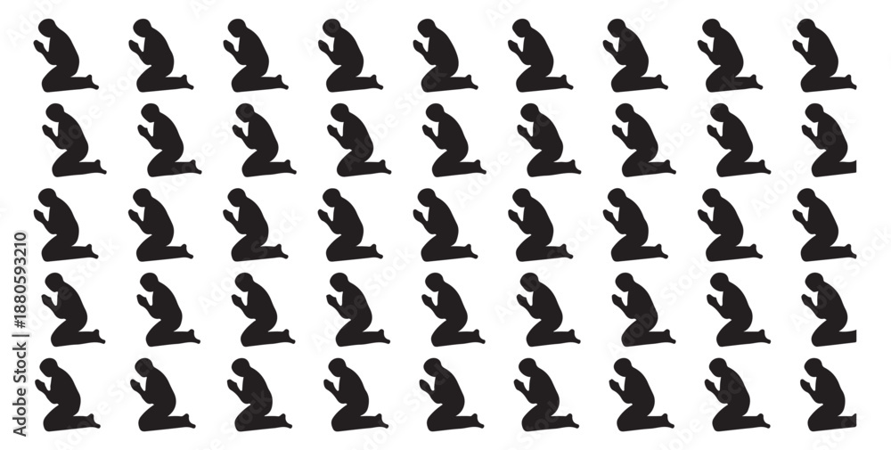 Fototapeta premium Seamless pattern of muslim prayer silhouette, islamic man pray in ramadan kareem graphic art
