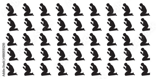 Seamless pattern of muslim prayer silhouette, islamic man pray in ramadan kareem graphic art