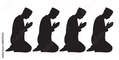 Muslim man praying silhouette, islamic ramadan kareem graphic design element illustration