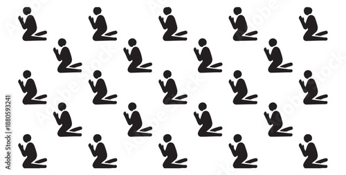 Many people praying in Islamic faith in orderly rows and columns