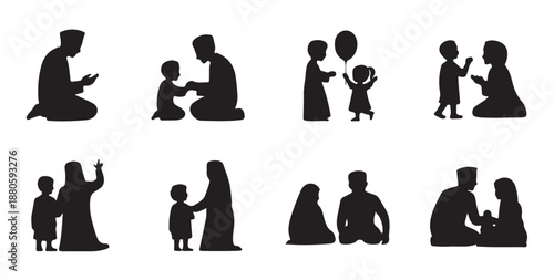 Muslim family interacting in various religious and social activities