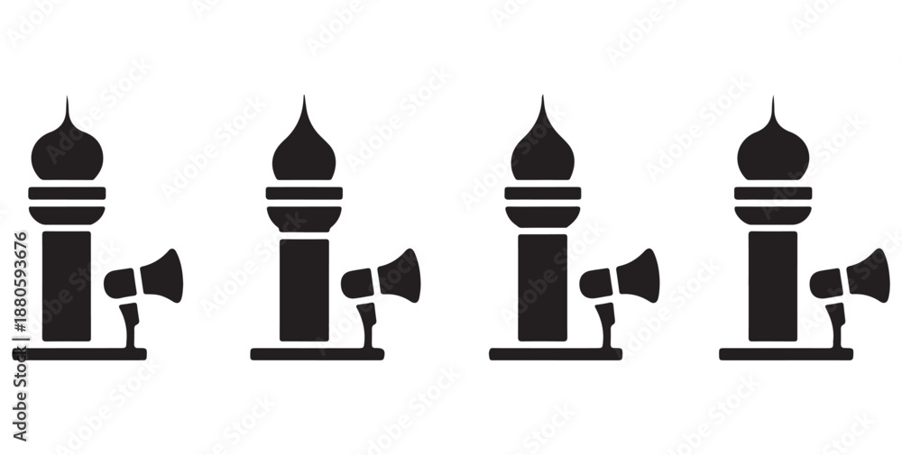 Fototapeta premium Mosque tower with megaphone symbols, indicating Azan call to prayer