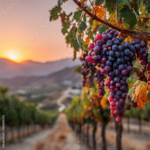 Wallpaper Mural Sunset over Vineyard with Ripe Red Grapes Torontodigital.ca