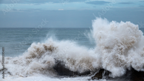 the biggest swell of the year hitting the coast near Imsouane, Morocco with +10m waves. 