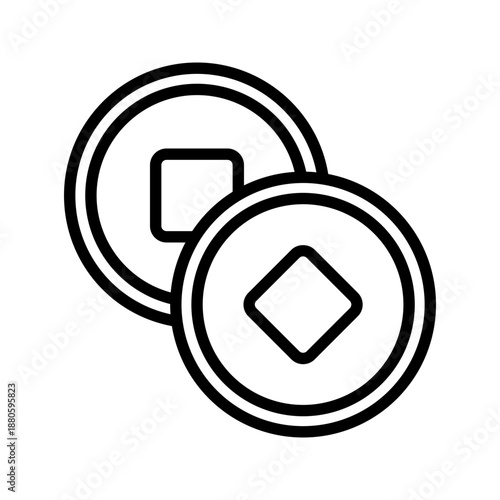 Ancient chinese coins lucky feng shui line art icon
