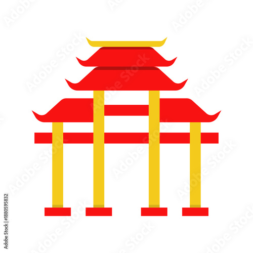 Traditional chinese gate architecture flat color icon vector
