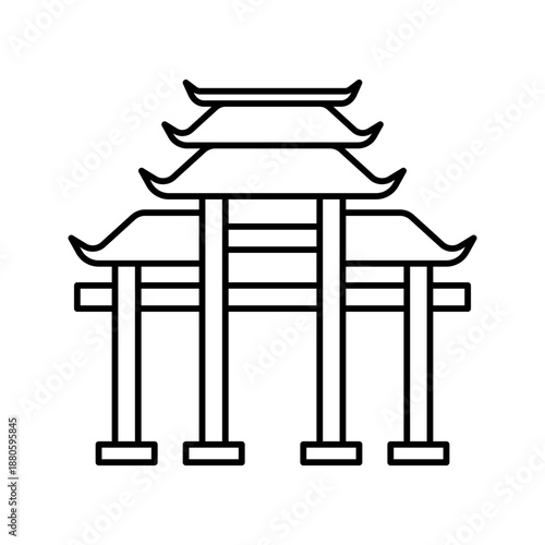 Traditional chinese gate architecture line art outline icon
