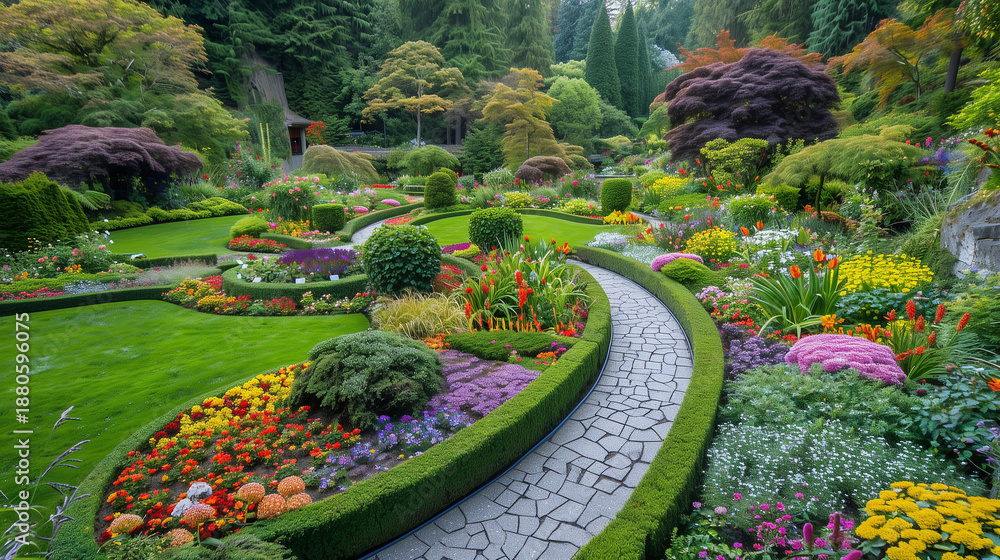 Obraz premium Sunken garden in butchart gardens. The sunken garden inside the historic butchart gardens (over 100 years in bloom), victoria, british columbia, canada