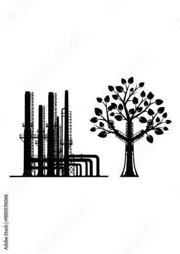 Direct Air Capture DAC Silhouette, Artificial Tree for Carbon Sequestration, Climate Repair and Negative Emissions Technology Vector